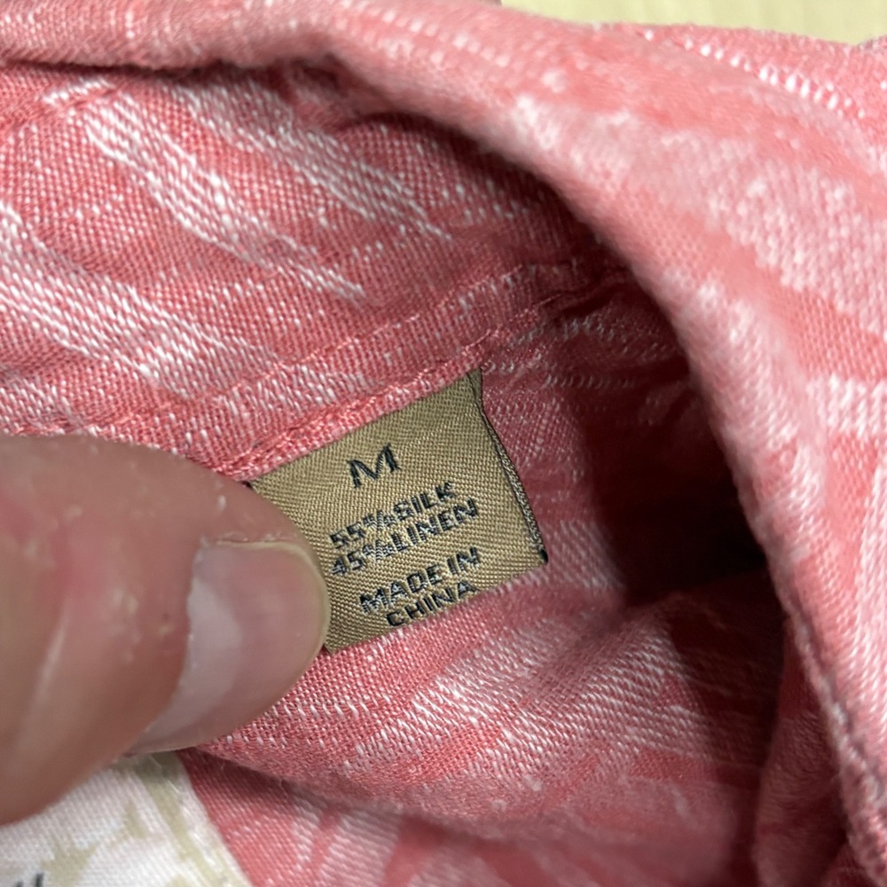 Tasso Elba Island Mens Silk Linen Tropical Palm Leaf Button Down Shirt Coral M - Picture 5 of 8